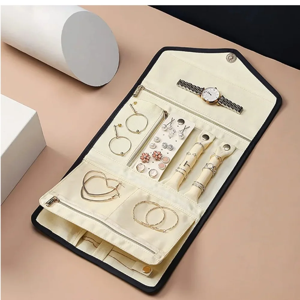 Travel Jewelry Organizer Bag, Foldable Jewelry Roll for Earrings, Necklace, Ect - Picture 3 of 5